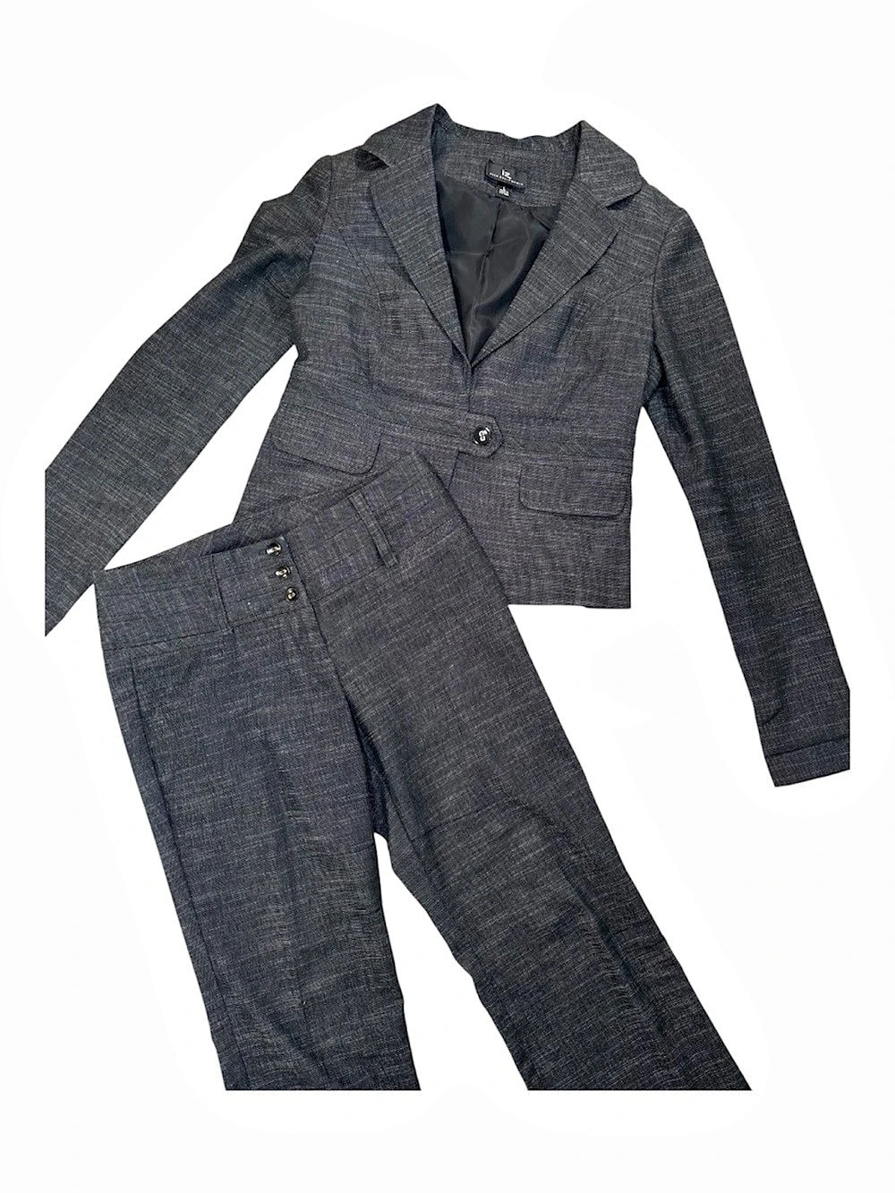 IZ Byer Suit, Coord Set, Jacket Pants, Gray Twill, Pantsuit, Sz 4, Sz 6, 30x31